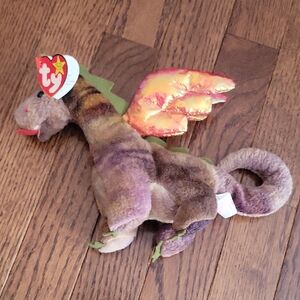 Ty Beanie Baby Dragon Plush - Brown and Gold